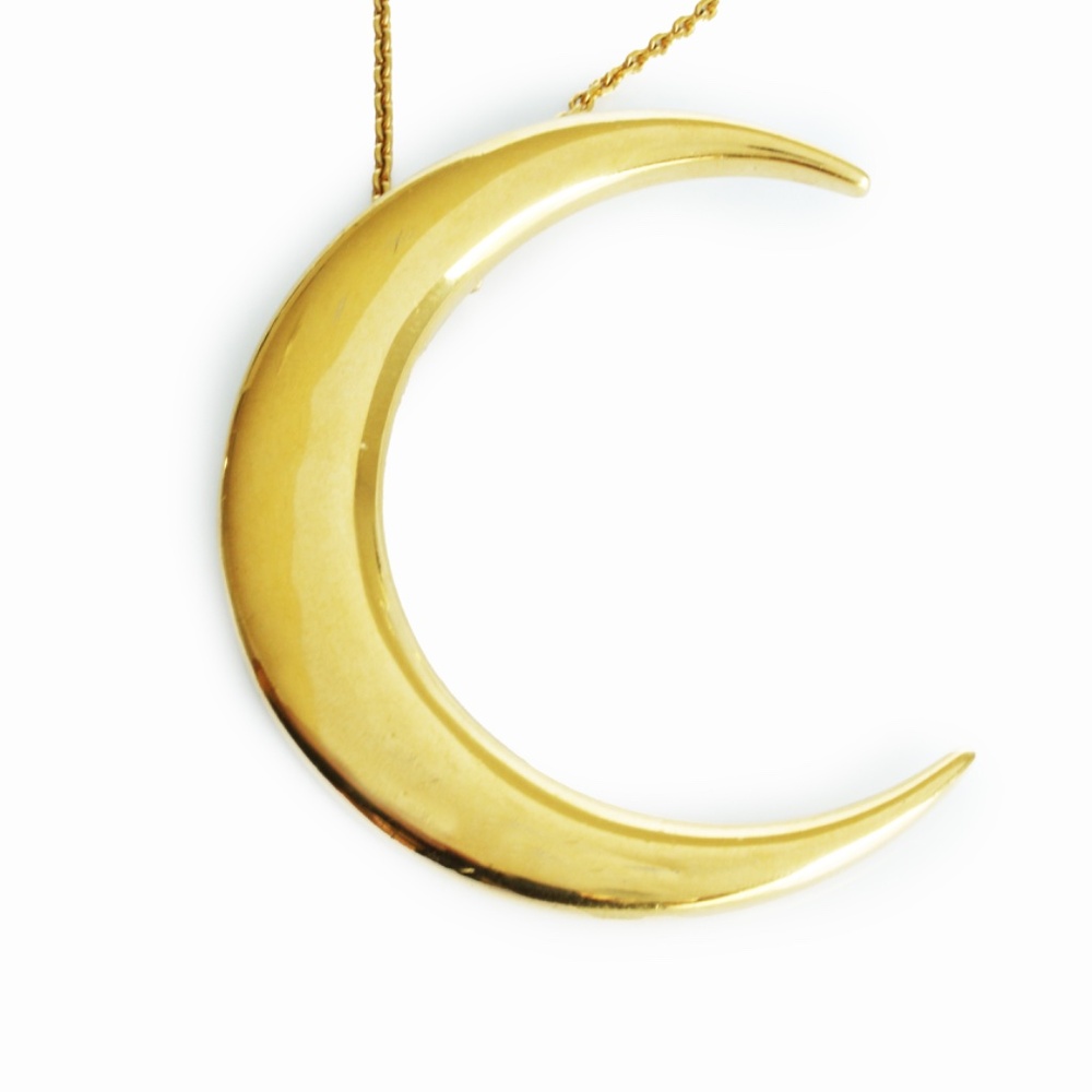 Saint Laurent Crescent Moon Pendant Necklace Oversized Gold Metal Chain VGC - Picture 7 of 13